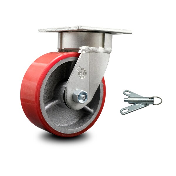 5 Inch Kingpinless Red Poly on Steel Wheel Swivel Caster with Swivel Lock SCC